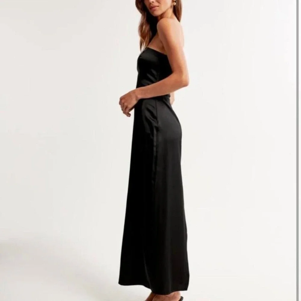 Abercrombie Black Satin Strapless Maxi Dress Women's Size‎ Large NWT